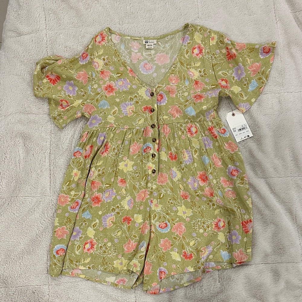 Billabong Floral Mini Romper - Green, Pink, Purple